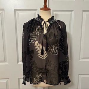 Cabi Sheer Black Tropical Print Blouse